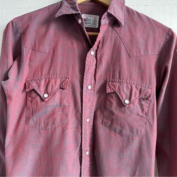 Vintage Kmart Western Shirt small Red Blue pearl snap - Picture 6 of 15